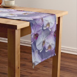 Elegant Seamless Pattern of Purple Veined Orchids Short Table Runner