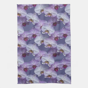 Elegant Seamless Pattern of Purple Veined Orchids Tea Towel