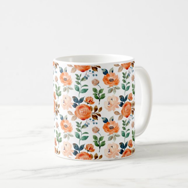 Elegant Seamless Pattern of Watercolor Flowers Coffee Mug (Front Right)