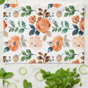 Elegant Seamless Pattern of Watercolor Flowers Tea Towel