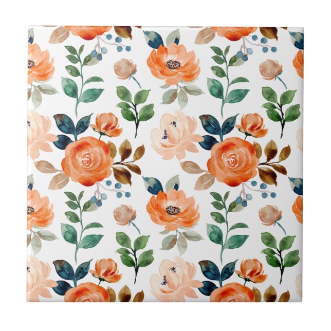 Elegant Seamless Pattern of Watercolor Flowers Tile (Front)
