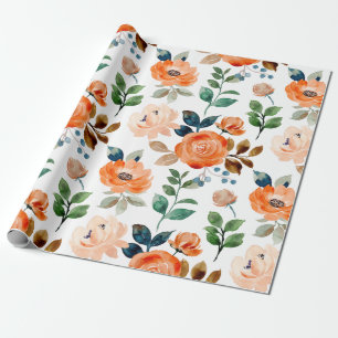 Elegant Seamless Pattern of Watercolor Flowers Wrapping Paper