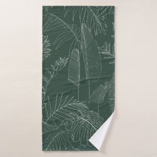 Elegant seamless pattern with green hand drawn lin bath towel
