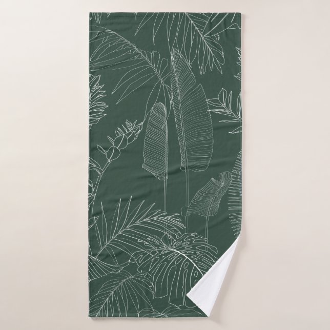Elegant seamless pattern with green hand drawn lin bath towel (Bath Towel)