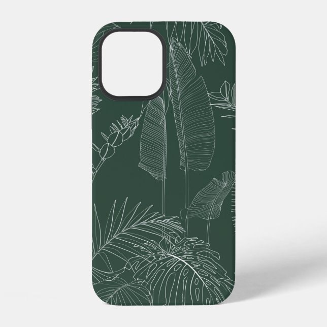 Elegant seamless pattern with green hand drawn lin iPhone case (Back)