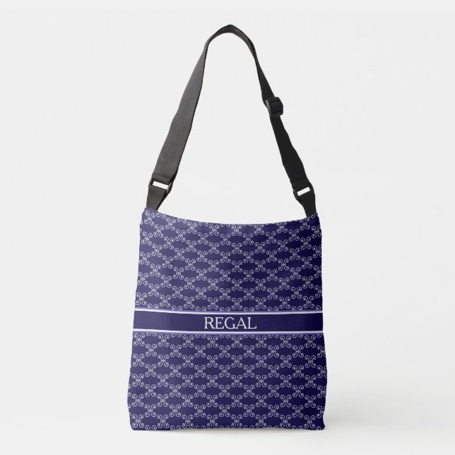 Elegant seamless spiral pattern on navy blue crossbody bag (Front)
