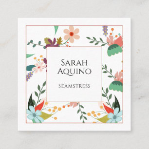 Elegant Seamstress Floral Pattern Square Business Card