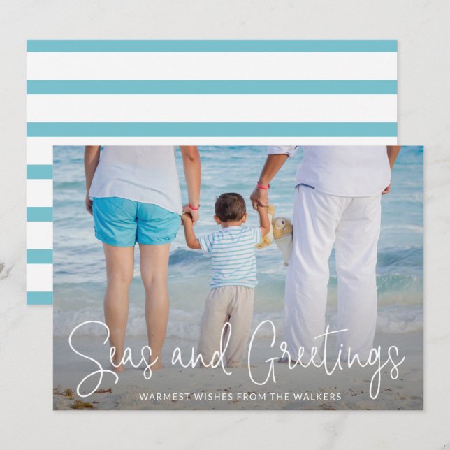 Elegant Seas and Greetings Beach Photo Christmas Holiday Card (Front/Back)