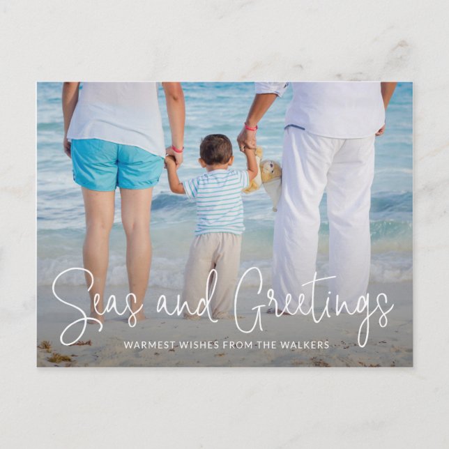 Elegant Seas and Greetings Beach Photo Christmas Holiday Postcard (Front)