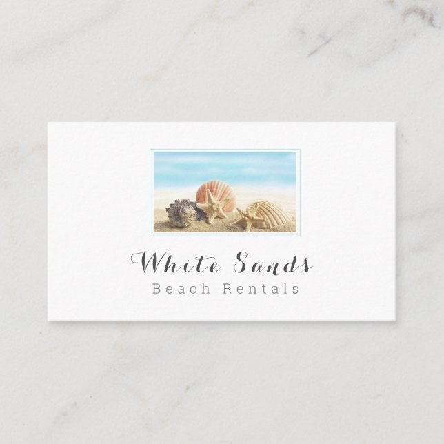 Elegant Seashell Beach Cottage Rental Service Business Card (Front)