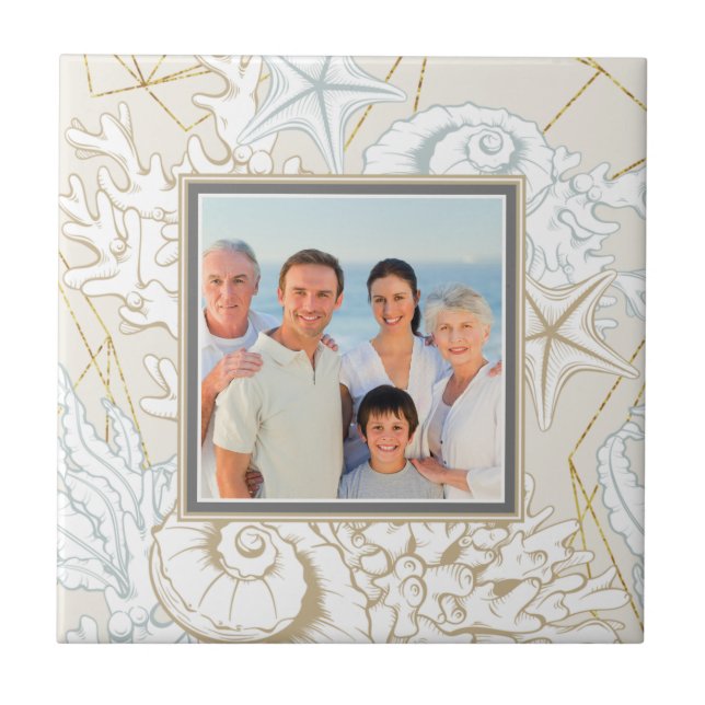 Elegant Seashell Beach Marine Personalised Photo Tile (Front)