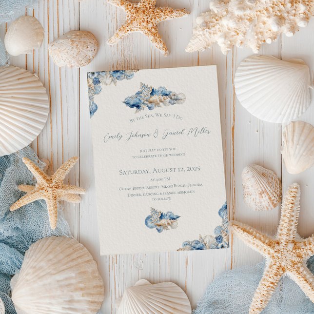 Elegant Seashell Border Wedding Invitation (Creator Uploaded)