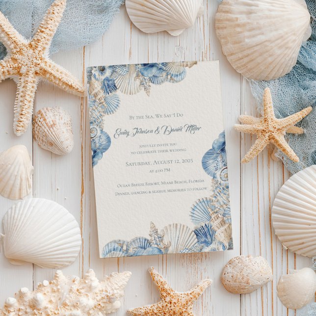 Elegant Seashell Border Wedding Invitation (Creator Uploaded)