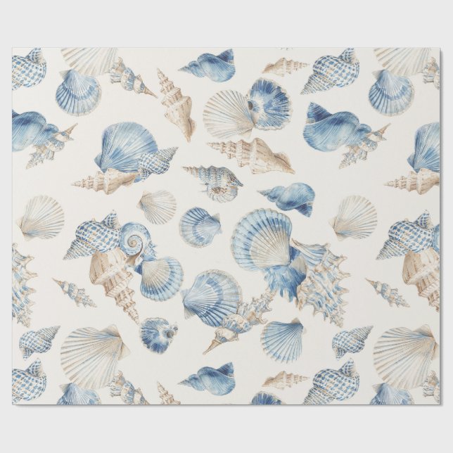 Elegant Seashell Border Wedding Wrapping Paper (Flat)