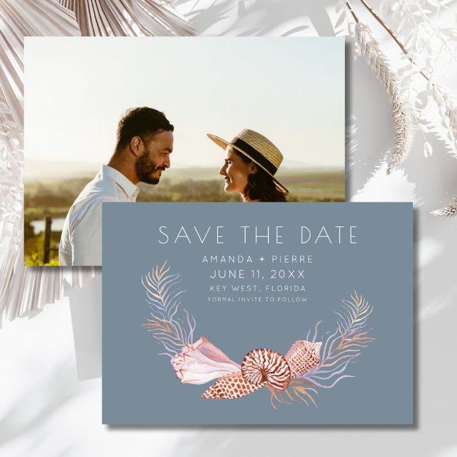 Elegant Seashell Photo Beach Wedding Save the Date (Elegant Seashell Photo Beach Wedding Save the Date)