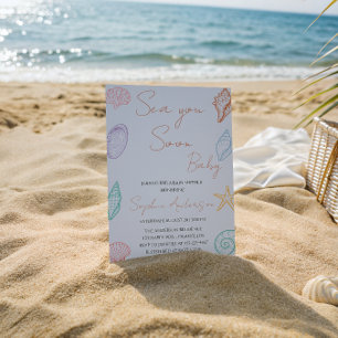 Elegant Seashell Sea You Soon Baby Shower Invitation