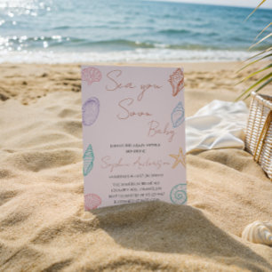 Elegant Seashell Sea You Soon Baby Shower Invitation