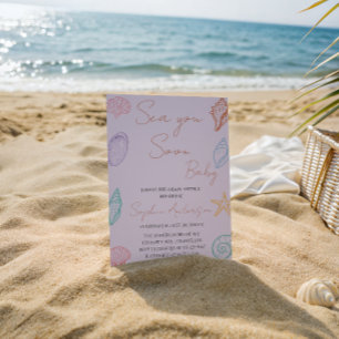Elegant Seashell Sea You Soon Baby Shower Invitation