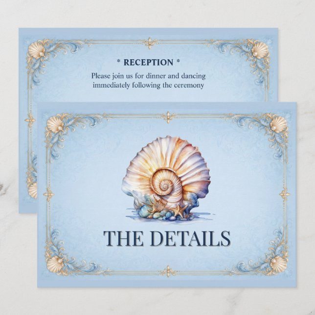 Elegant seashell wedding nautical theme enclosure invitation (Front/Back)