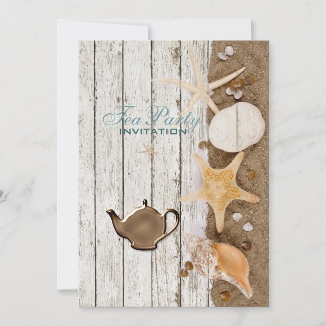 elegant seashells beach bridal shower tea party invitation (Front)