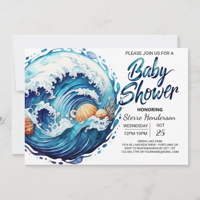 Elegant Seashore Waves Baby Shower Invitation (Front)