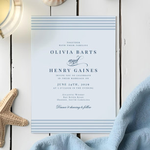 Elegant Seaside Coastal Blue Stripe Wedding Invitation