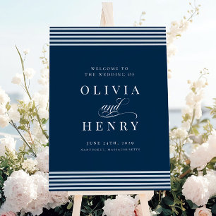 Elegant Seaside Coastal Blue Stripe Wedding Sign