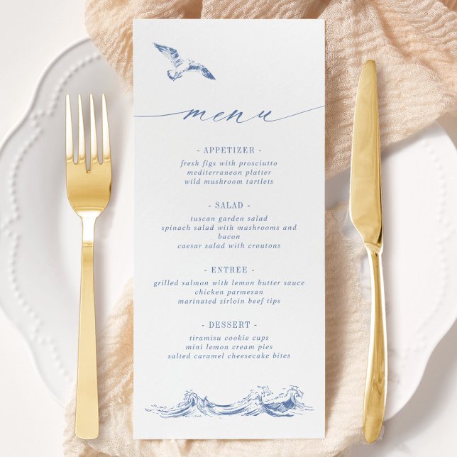 Elegant Seaside Coastal Chic Blue Wedding Menu (Creator Uploaded)