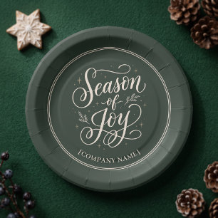 Elegant Season of Joy Corporate Holiday Paper Plate