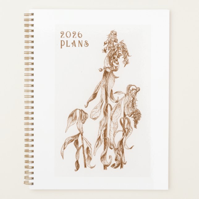 Elegant Seasonal Botanical Ink Art  2026  Planner (Front)