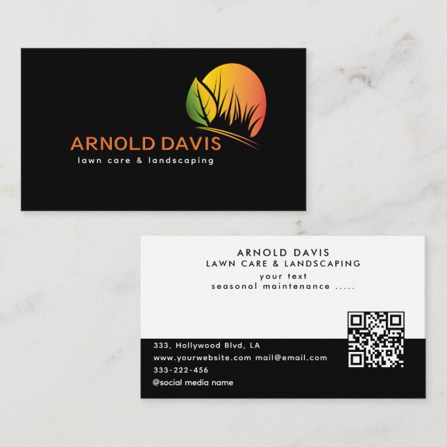 Elegant seasonal lawn care and landscaping logo  business card (Front/Back)