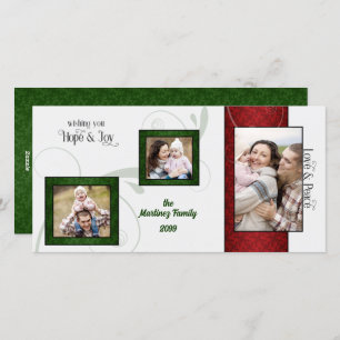 Elegant Seasonal Love and Peace 3 Photo Holiday Card