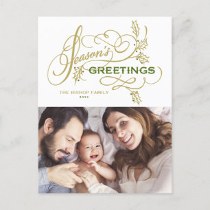 Elegant Season's Greetings Flourish Family Photo Holiday Postcard