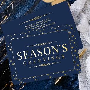 Elegant Season's Greetings Navy Business  Foil Holiday Card