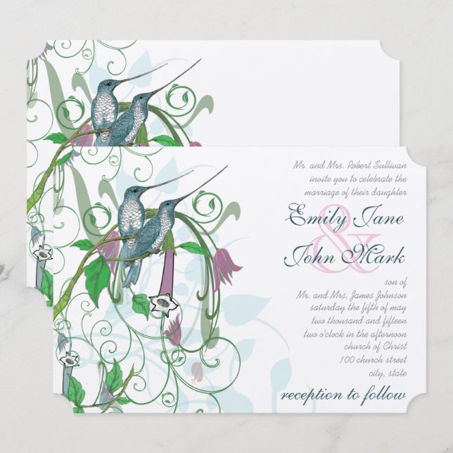 Elegant Secret Garden Hummingbird Wedding  Invitation (Front/Back)