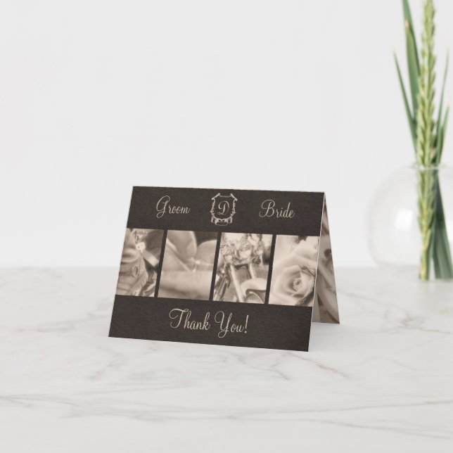 Elegant Sepia Biker Wedding Thank You Card (Front)