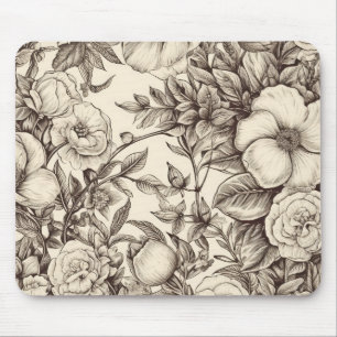 Elegant Sepia Botanical with Layered Florals Mouse Mat