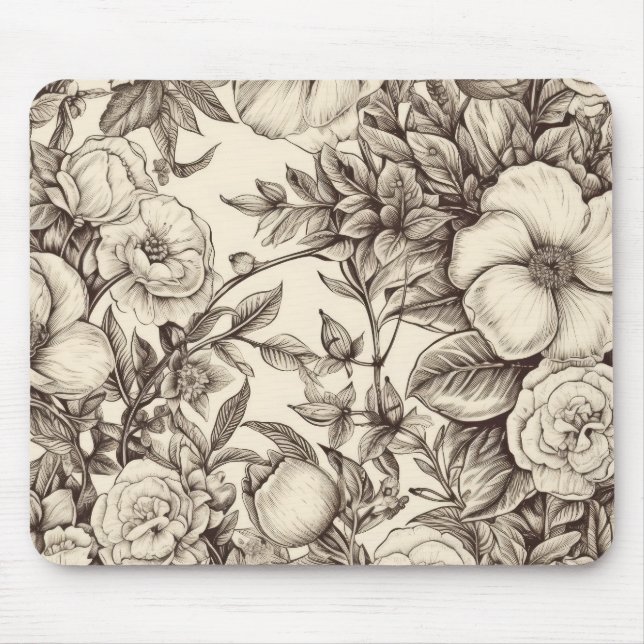 Elegant Sepia Botanical with Layered Florals Mouse Mat (Front)