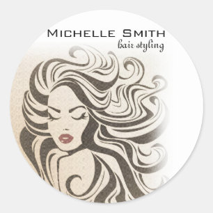 Elegant Sepia Chic Wavy Hairstyle Hair Extensions Classic Round Sticker