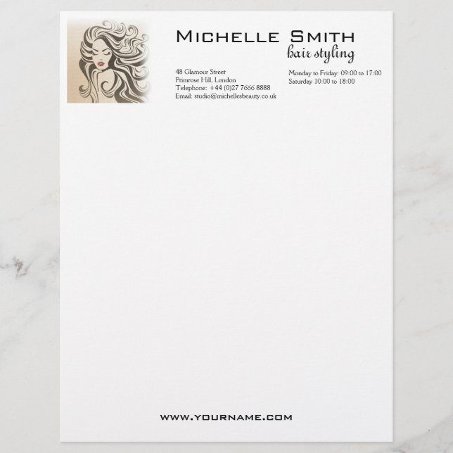 Elegant Sepia Chic Wavy Hairstyle Hair Extensions Letterhead Design (Front)