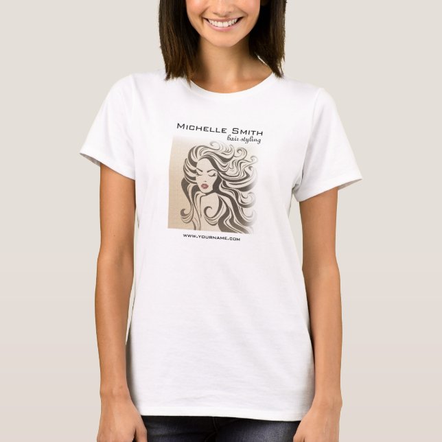 Elegant Sepia Chic Wavy Hairstyle Hair Extensions T-Shirt (Front)