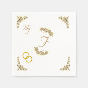 Elegant Sepia Floral Monogrammed Wedding  Napkin