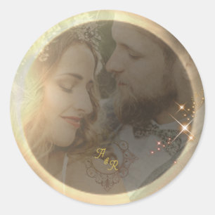 Elegant Sepia Solar Eclipse Custom Photo Wedding Classic Round Sticker