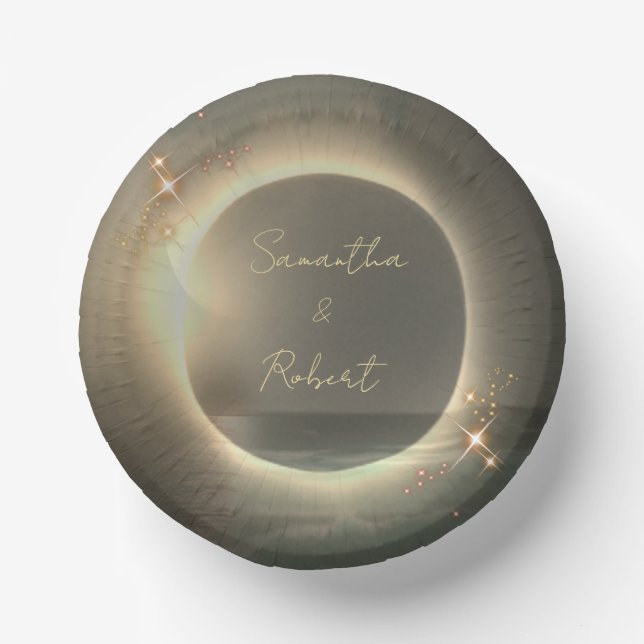Elegant Sepia Solar Eclipse Custom Photo Wedding   Paper Plate (Front)