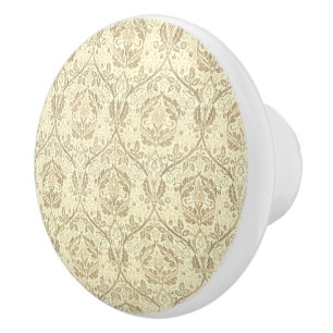 Elegant Sepia Tan Floral Pattern Ceramic Knob