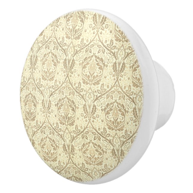 Elegant Sepia Tan Floral Pattern Ceramic Knob (Right)