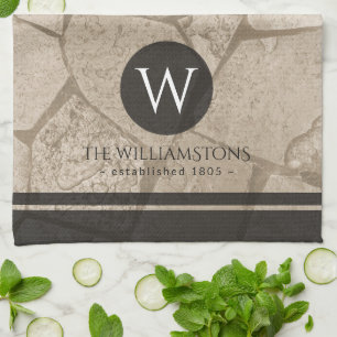 Elegant Sepia Toned Cracked Stones Tea Towel