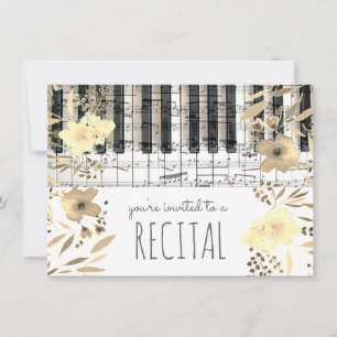 elegant sepia watercolor flowers music recital invitation