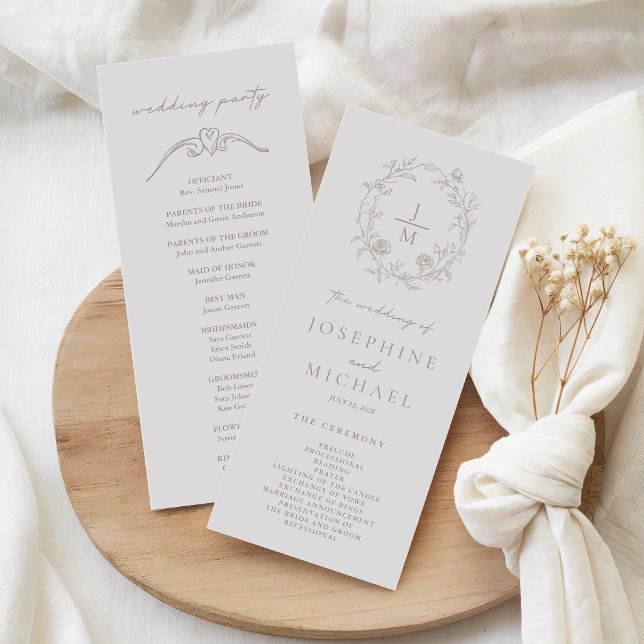 Elegant Sepia Wedding Ceremony & Reception Program Programme (Creator Uploaded)