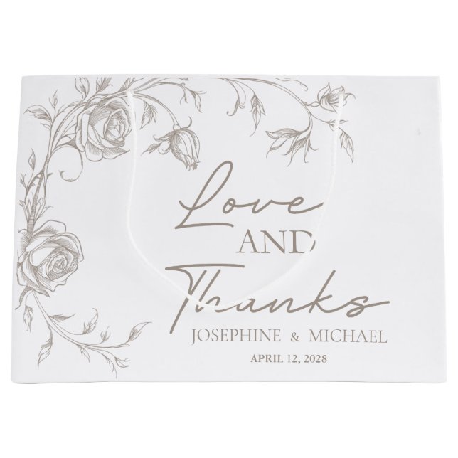 Elegant Sepia Wedding Welcome Large Gift Bag (Front)